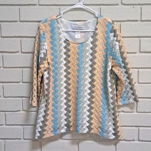 Alfred Dunner Multicolor Lace Overlay 3/4 Sleeve Blouse. Size MP NWOT